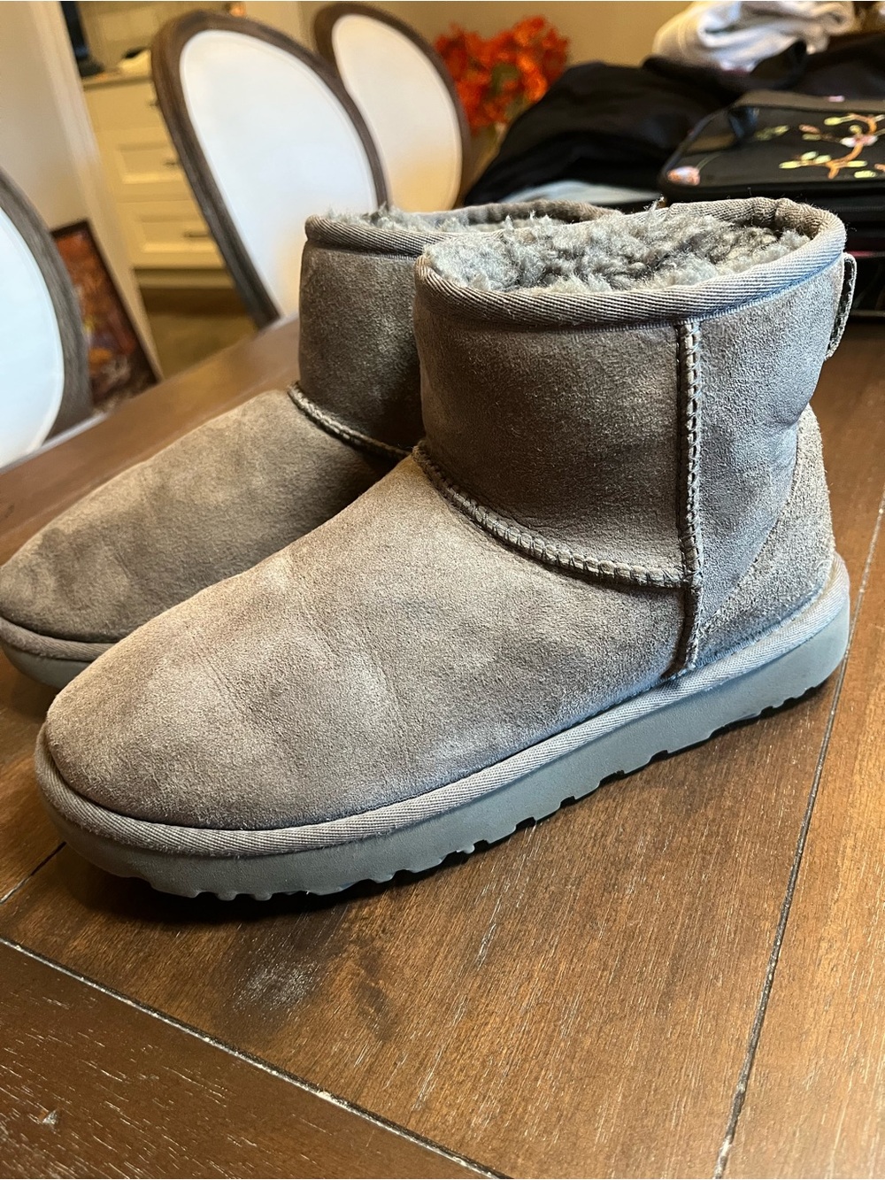 UGG Short Suede Shearling Ankle Boots in Gray